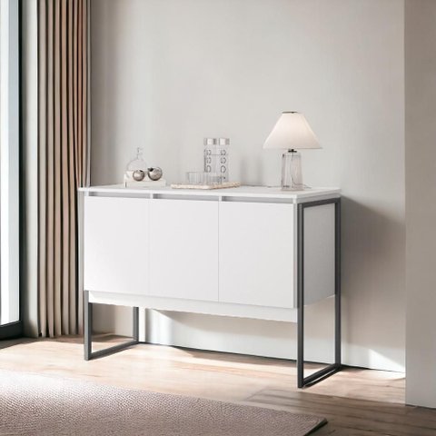 Buffet Elegante 3 Portas Londres - Branco Preto