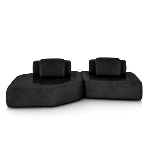 Sofá Ilha Dakota 2 Módulos 310cm Encostos Almofadas Soltas Pu Preto G33 - Gran Belo