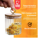 Ver imagem 2 de Pote de Vidro Tampa Bambu Riscas 550ml