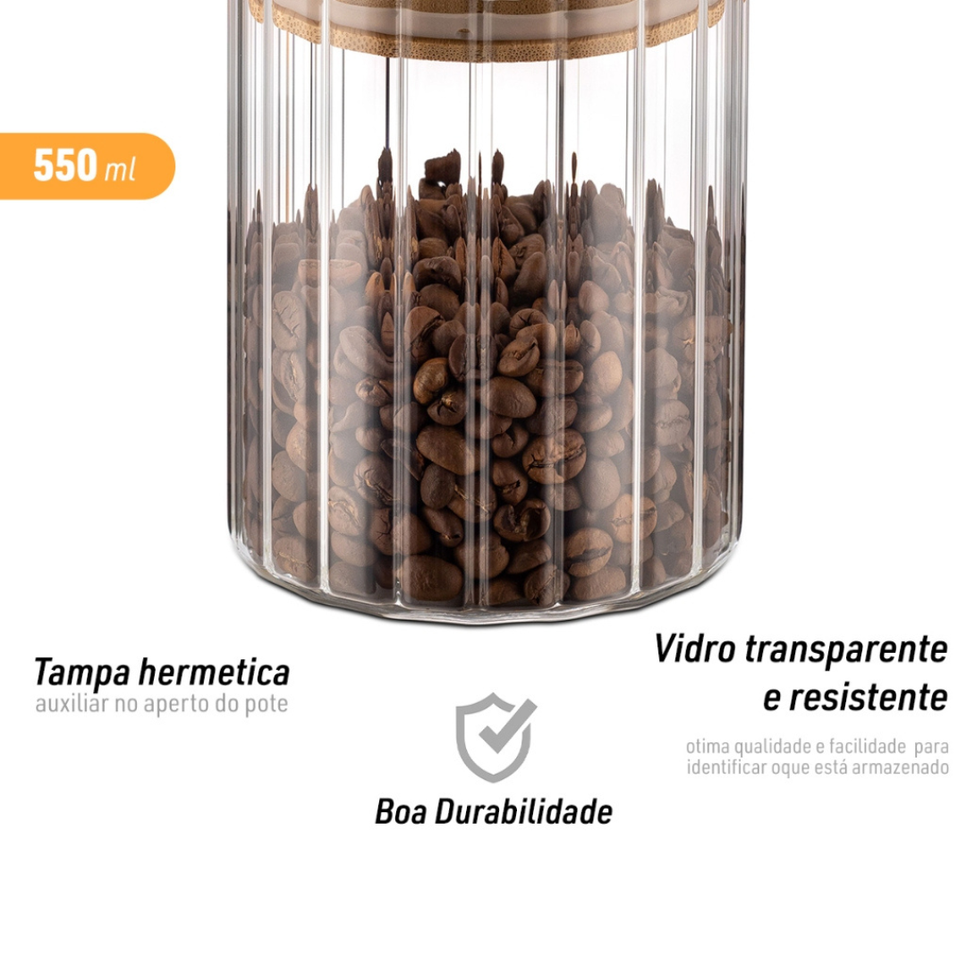 Pote de Vidro Tampa Bambu Riscas 550ml - 7