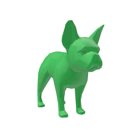 Bulldog Francês Orelha em Pé Geométrico Decoração 3d Low Poly:verde