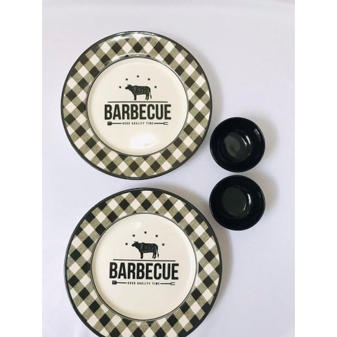 Jogo de Louça Barbacue de Cerâmica 4 Peças para Churrasco