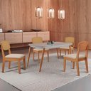 Ver imagem 1 de Mesa de Jantar Copper 120cm Tampo Mdf Vidro 4 Cadeiras Veludo Creme /off /naturale /serig Off