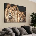Ver imagem 1 de Quadro Decorativo em Canvas Casal de Leões TaColado Moldura Flutuante 4,5cm Freijó 120 x 80cm