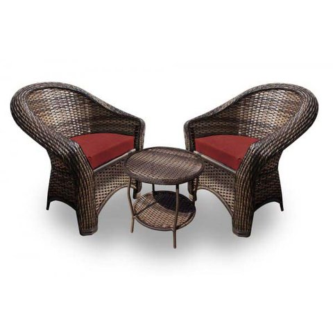 Conjunto de Poltronas Fibra Sintética Bali - 2 Poltronas + 1 Mesa Centro - Tecido Duna Vermelho