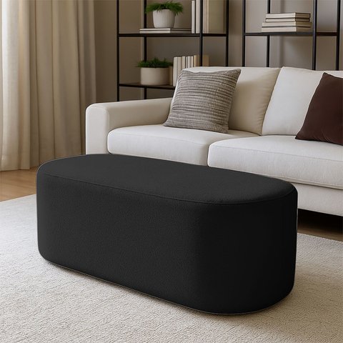 Puff Michael Orgânico Oval Curvo Redondo para Sala Confortável e Reforçado Bouclé