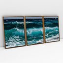 Ver imagem 1 de Kit Quadro Decorativo 3 Telas Canvas As Ondas Tacolado Moldura Flutuante 4,5cm Freijó 80 X 120cm