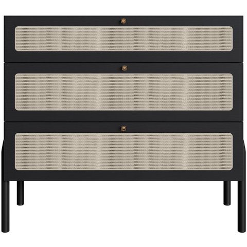 Cômoda com 03 Gavetas para Quarto Closet Pés Madeira Moss A03 Nero Preto