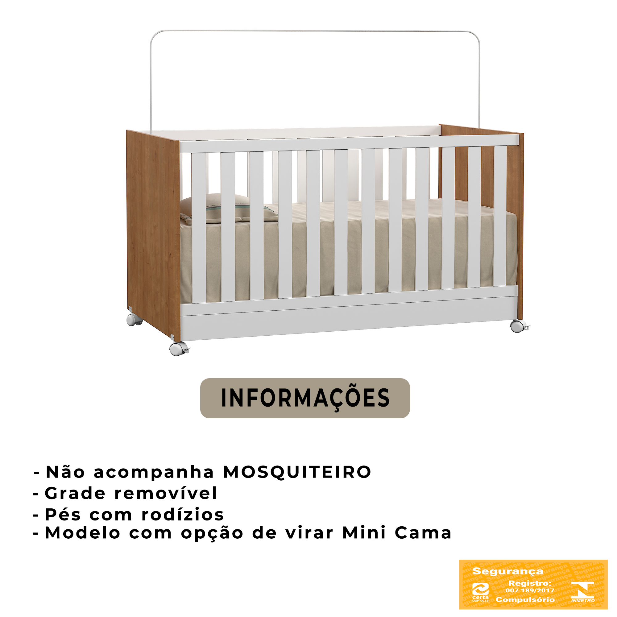 Mini Berço  Cama Doce Sonho Com Rodízios E Grade De Proteção Removível Para Quarto De Bebê - 7