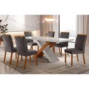 Ver imagem 1 de Conjunto: Mesa de Cozinha Imperatriz Tampo Madeirado C/ Vidro Curvo 180x90 e 6 Cadeiras Amsterdã