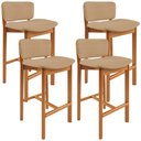 Ver imagem 1 de Kit 04 Banquetas Alta para Cozinha Sala de Jantar Bar Dara L02 Linho Bege Escuro - Lyam Decor