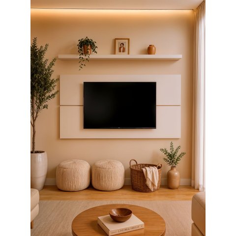 Painel para TV com Prateleira 180cm Retro MDF Branco Dallas - On Móveis