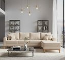 Ver imagem 1 de Sofá Beny com Chaise Direita, 2,60x1,40m, 4 Lugares, Linho, Base em Madeira.