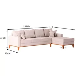 Sofá Beny com Chaise Direita, 2,60x1,40m, 4 Lugares, Linho, Base em Madeira. (cru) - 3