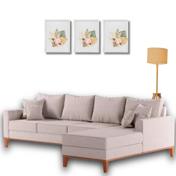 Sofá Beny com Chaise Direita, 2,60x1,40m, 4 Lugares, Linho, Base em Madeira. (cru) - 1