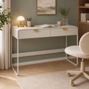 Ver imagem 1 de Mesa Escrivaninha Industrial Home Office 2 Gavetas 125cm Alek A03 Off White - Lyam Decor