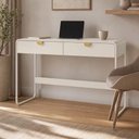 Ver imagem 3 de Mesa Escrivaninha Industrial Home Office 2 Gavetas 125cm Alek A03 Off White - Lyam Decor