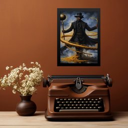 Quadro Umbanda Exu Gira Mundo 33x24cm:moldura Preta - 2 Quadro Umbanda Exu Gira Mundo 33x24cm:moldura Preta - 2