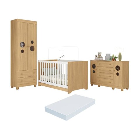 Quarto de Bebê Completo Berço Americano 3 em 1 Colchão Bombom Multimóveis Mp4642 Madeirado