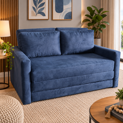 Sofá Cama | Tecido Suede | 160cm | Marinho