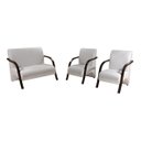 Ver imagem 1 de Conjunto Sevilha Namoradeira + 2 Poltronas Decorativa Braço De Madeira Recepção Sala - Corino Branco