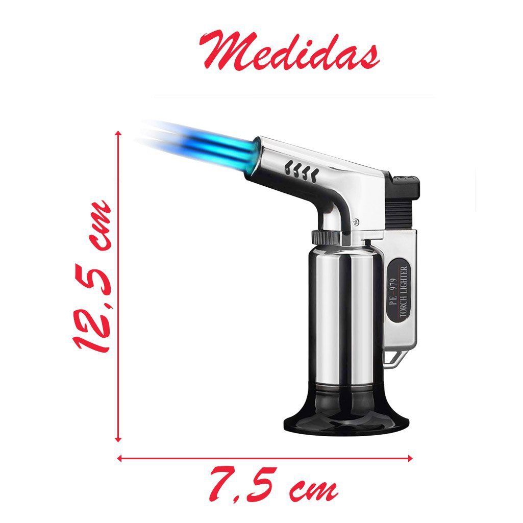 Isqueiro Metálico Tocha Flamejante Maçarico Portátil Culinário Automático à Gás Acendedor Flambador - 2