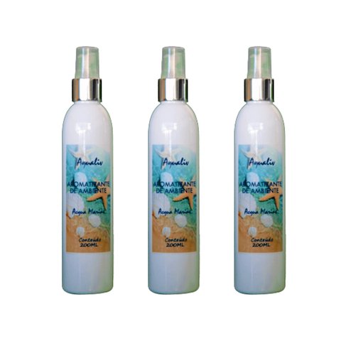 Kit 3 Aromatizador Ambientes Aroma Acqua Marine Frasco 200ml
