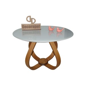 Mesa de Centro Cebola com Vidro 70cm - Off White - 40cm