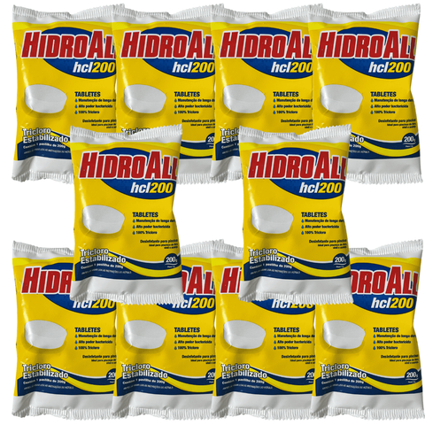 Kit 10 Pastilha Tablete Cloro Hcl 200g Hidroall Tricloro
