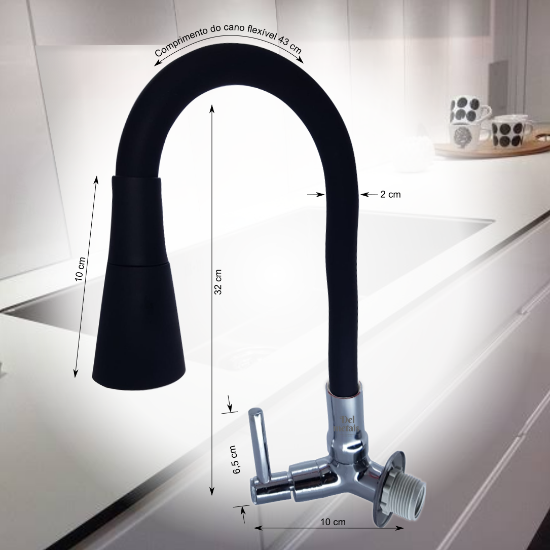 Torneira Gourmet Cozinha Flexível Cone 2 Jatos Preto Parede C34 - 4