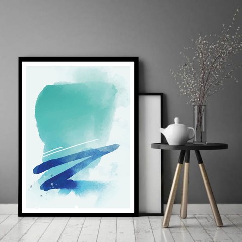 Quadro Decorativo Abstrato Verde Azul Branco - 70x50cm:moldura Preta