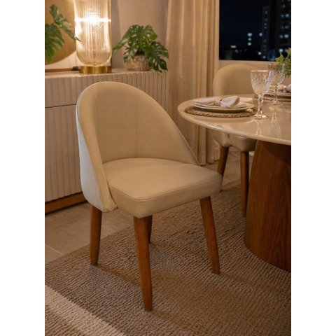 Cadeira Lua Estofada Moderna Sala de Jantar Suede Bege