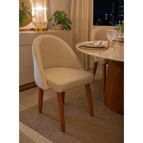 Cadeira Lua Estofada Moderna Sala de Jantar Suede Bege