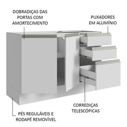 Armário Gabinete para Banheiro 120cm 2 Portas 3 Gavetas Branco Madesa - 5 Armário Gabinete para Banheiro 120cm 2 Portas 3 Gavetas Branco Madesa - 5