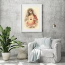 Ver imagem 1 de Quadro Arte Sacra Sagrado Coração de Jesus Vintage - 60x48cm:madeira Branca
