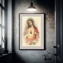 Ver imagem 2 de Quadro Arte Sacra Sagrado Coração de Jesus Vintage - 60x48cm:madeira Branca