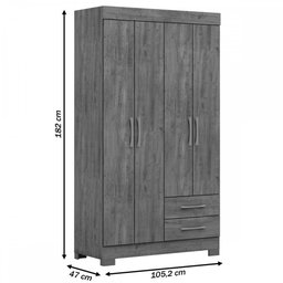 Guarda-roupa Solteiro Escócia 4 Portas 2 Gavetas Ipê Texturizado - Maxel - 4