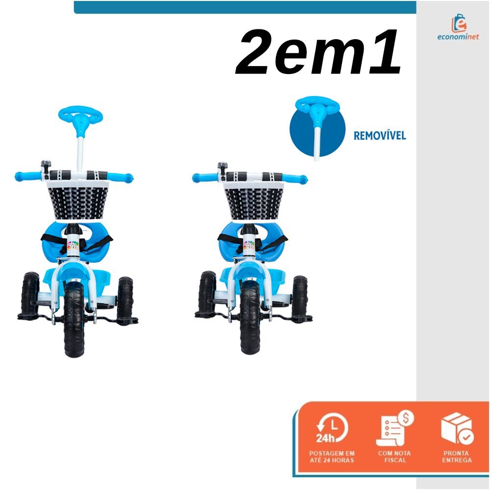 Triciclo Infantil com Empurrador Crianças 3 Rodas Pedal Flex Azul - Baby Style - 8