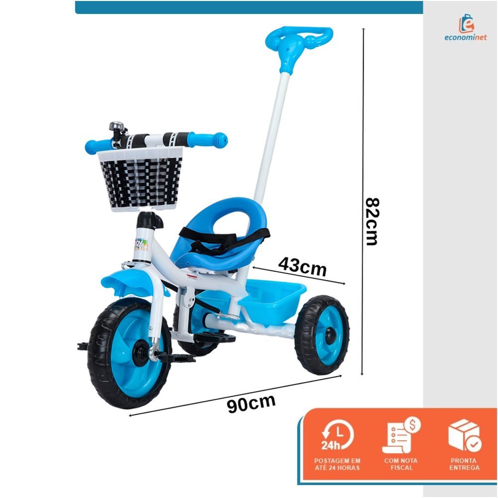 Triciclo Infantil com Empurrador Crianças 3 Rodas Pedal Flex Azul - Baby Style - 2