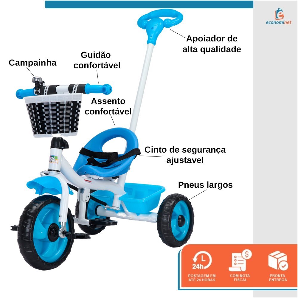 Triciclo Empurrador Motoca Super Cross Azul Biemme