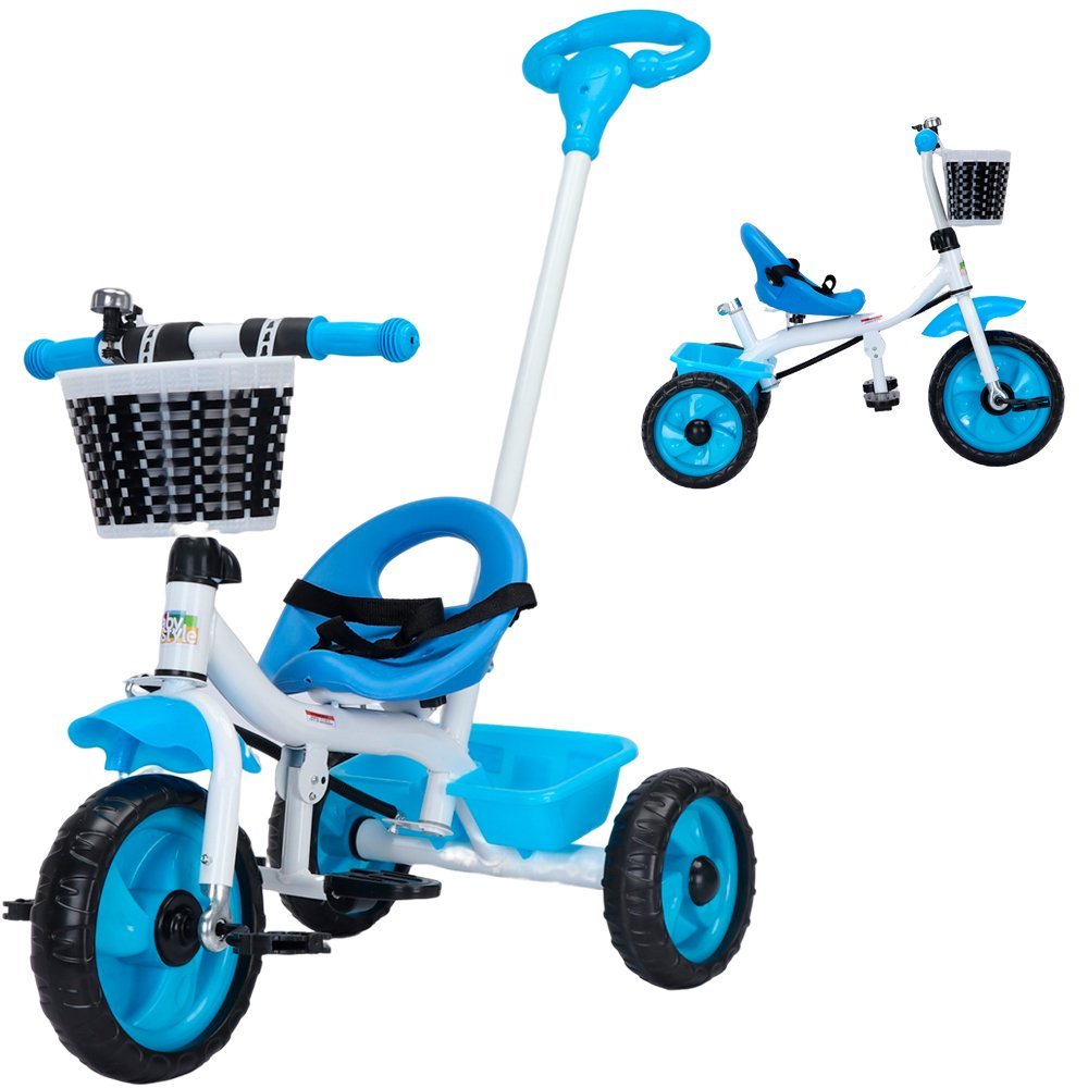 Triciclo Infantil com Empurrador Crianças 3 Rodas Pedal Flex Azul - Baby Style