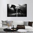 Ver imagem 1 de Quadro Cavalo Preto e Branco decorativo em Tecido