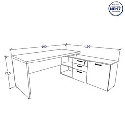 Mesa de Escritório em L 170cm Tampo 40mm Balcão e 3 Gavetas - 3