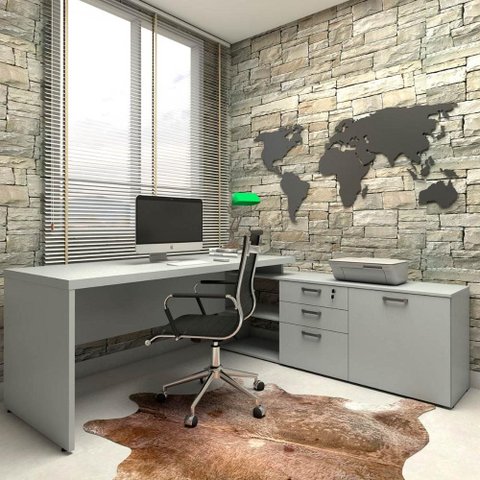 Mesa de Escritório em L 190cm Tampo 40mm Balcão e 3 Gavetas