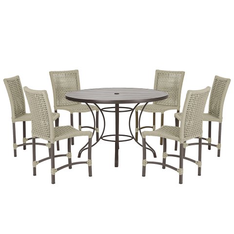 Mesa Ascoli 120 Cm com 6 Cadeiras Cannes de Alumínio, Pintura Marrom e Trama Tela de Corda Náutica