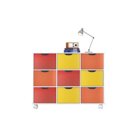 Nicho Organizador com 9 gavetas color e rodízios - Qmovi