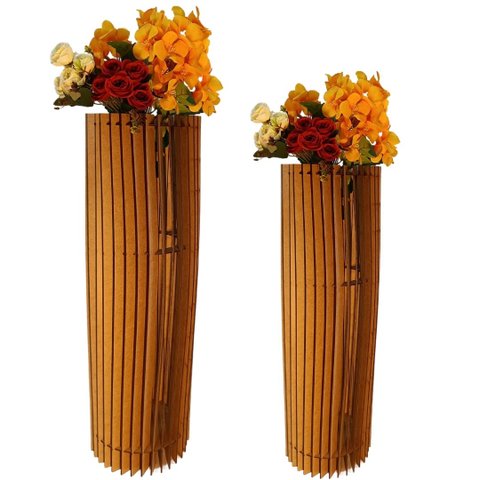 Vaso de Chão Decorativo Grande Torre -:mdf Cru/kit com 2 - 70x20cm e 60x20cm