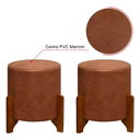 Ver imagem 4 de Kit 2 Puff Thor Redondo Decorativo Corano Camel Pés Madeira Luxo
