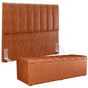 Ver imagem 5 de Kit Cabeceira Cama Box Casal 140cm e Calçadeira Recamier Baú Dália W01 Couríssimo Camel - Lyam