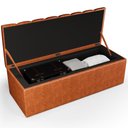 Ver imagem 3 de Kit Cabeceira Cama Box Casal 140cm e Calçadeira Recamier Baú Dália W01 Couríssimo Camel - Lyam